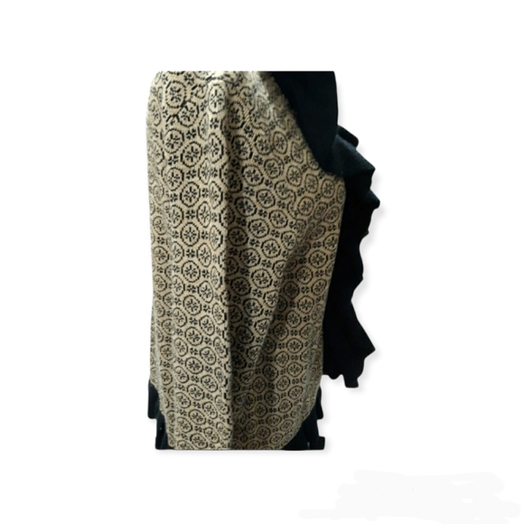 Womens Vtg Designers originals Black tan Petite Large Sweater Ruffled Cardigan - Picture 3 of 7